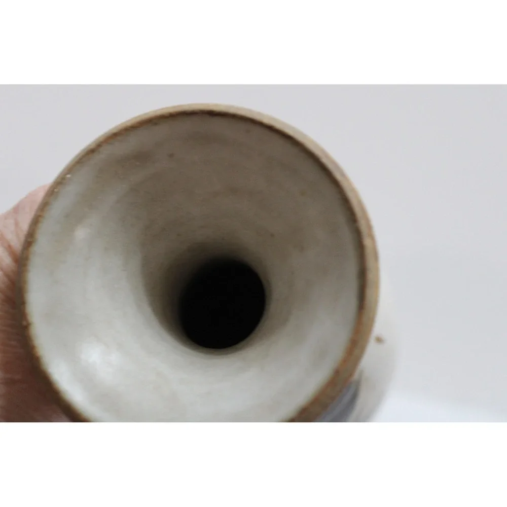 Studio Pottery Bud Vase Handcrafted Stoneware Abstract Brown Brushstrokes 5.25